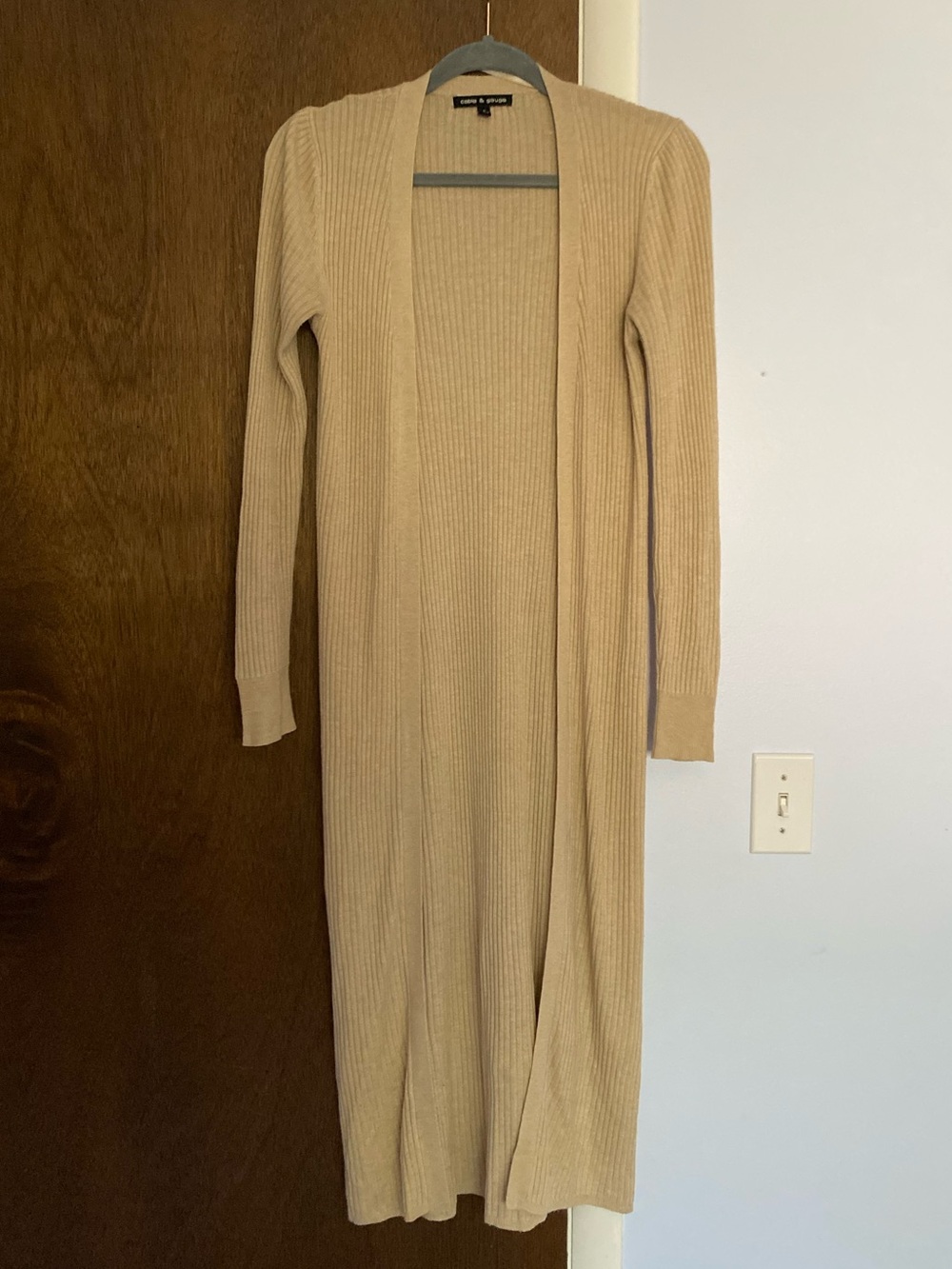 Cable & Gauge Beige Ribbed Open-Front Maxi Cardigan Duster size Small